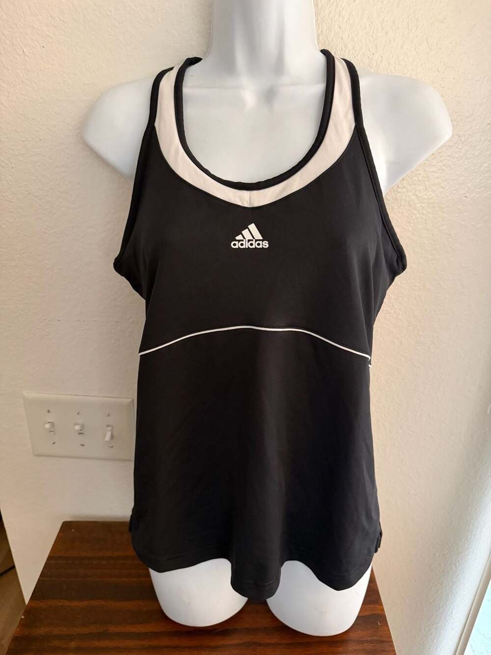 Adidas Climalite Athletic Tank Top Size L Black White Racerback